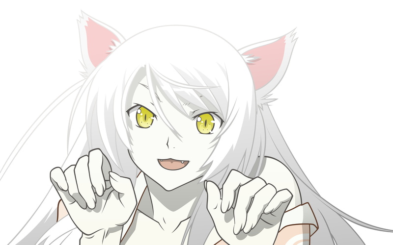 yellow eyes, indoors, studio shot, art and craft, Monogatari Series, close-up, Hanekawa Tsubasa, human face, anime, digital composite, nekomimi, representation