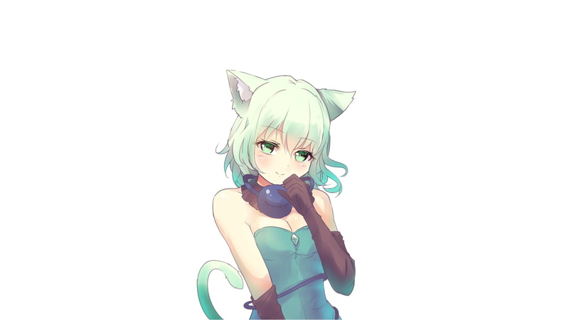 one person, young women, indoors, copy space, anime, white background, waist up, green color, cut out, leisure activity, front view, young adult, dress
