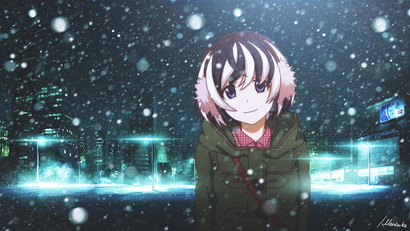 city, snow, anime, 2K, Hanekawa Tsubasa, winter, night, Monogatari Series