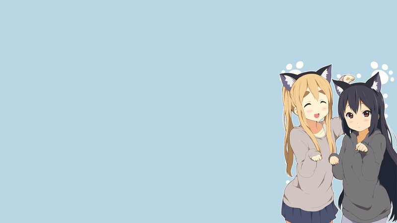 togetherness, representation, creativity, hairstyle, blue background, sky, clothing, K-ON!, Nakano Azusa, anime girls, studio shot, anime, indoors, women