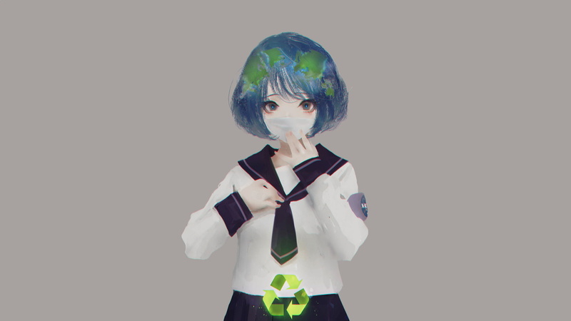 Earth-chan, 1080P, Aoi Ogata, anime girls, NASA, school uniform, love, simple background, face mask