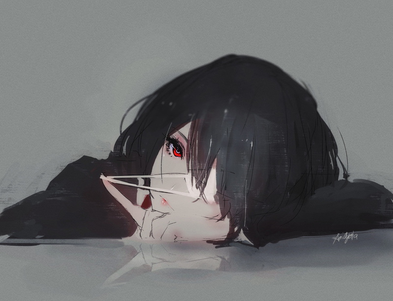 Misaki Mei, artwork, Red Eyes, Aoi Ogata, 4K, Another, Anime Girls