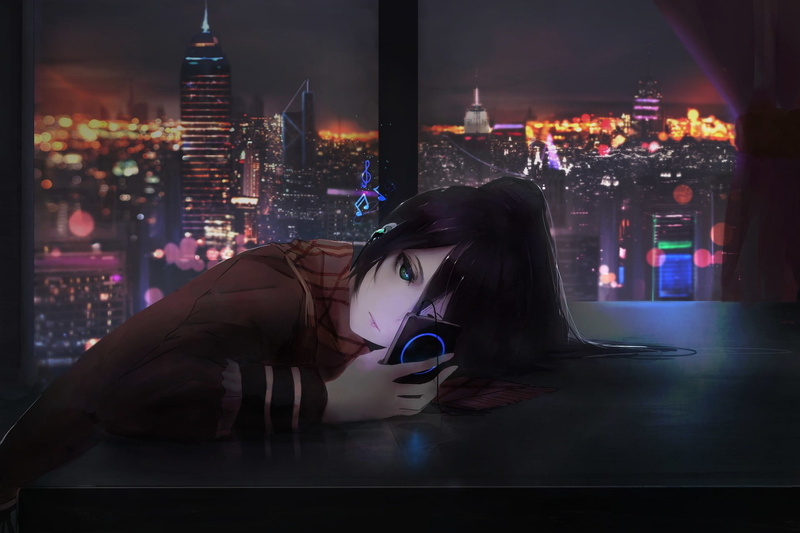 Window, 1080P, Music, Room, Shigure, Aoi Ogata, City, Art, MP3, Girl, Night
