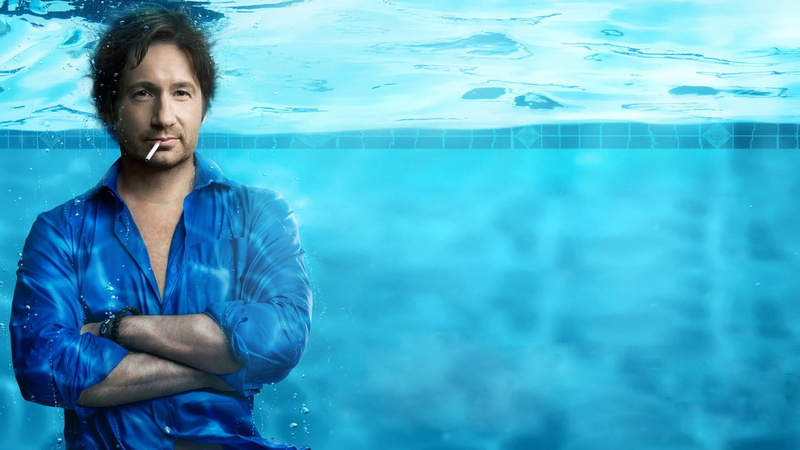 one person, brunette, nature, actor, Californication, standing, looking at viewer, mid adult, photo manipulation, water, blue shirt, David Duchovny, humor