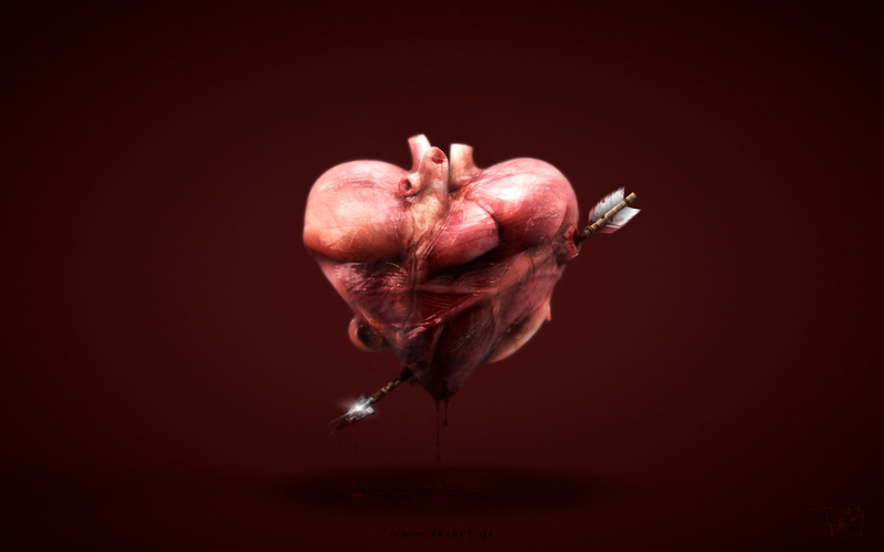 arrow, 1080P, love/hate, heart, blood, realistic, hd