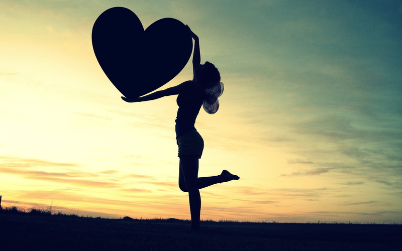 love/hate, silhouette, sunset, hd, warm, heart, shadow, 2K