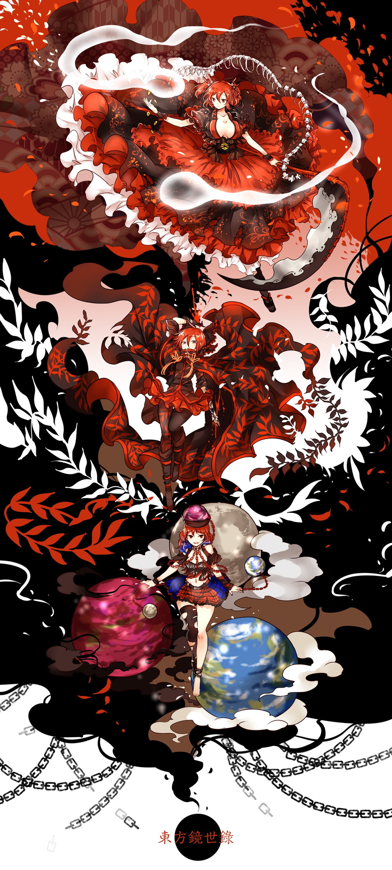 paintings, Sekibanki, ink, chaos, multi colored, art and craft, water, abstract, animal wildlife, Onozuka Komachi, Touhou, redhead, creativity, blood, bones