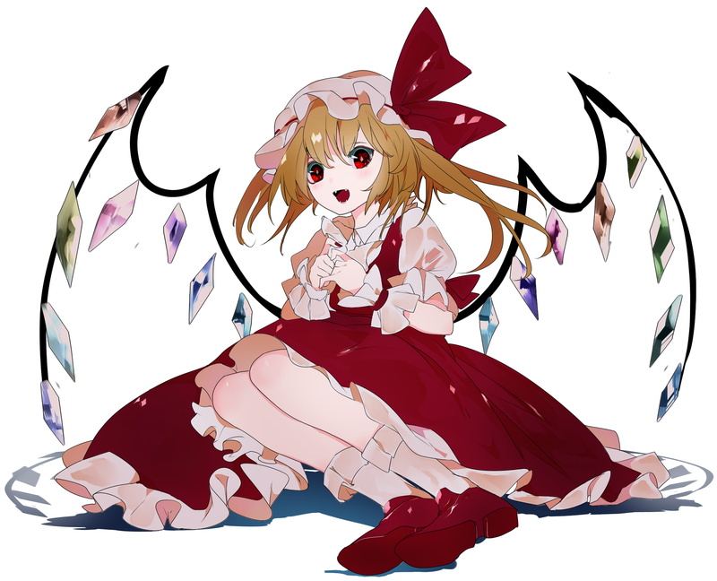 ikurauni, socks, flandre, purple, red, green, pink, pixiv, blue, 1080P, scarlet, skirt, gem, set, vest, frilled, cuffs, touhou