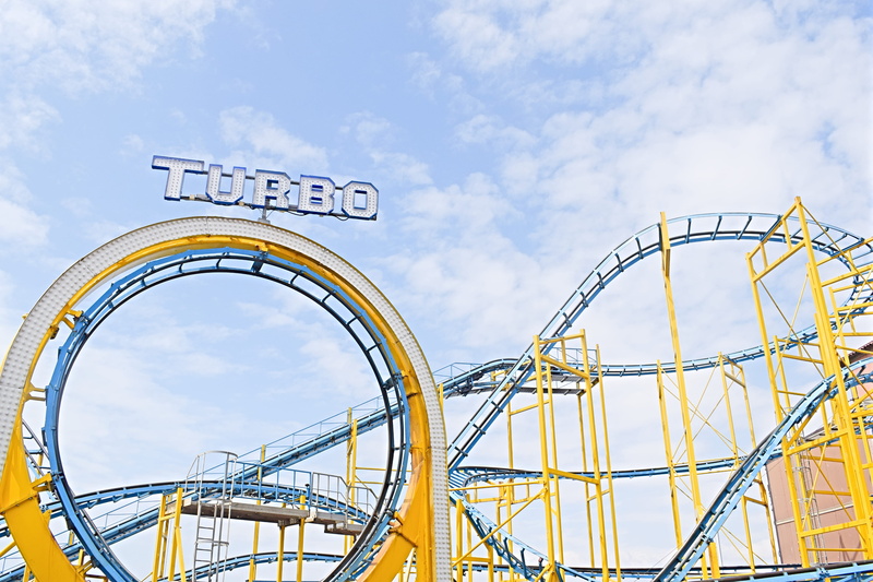united kingdom, fun, low angle view, frill, arts culture and entertainment, loop, amusement park, ride, yellow, rollercoaster, leisure activities, turn