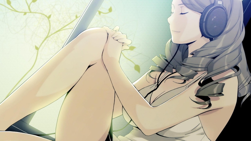creativity, long hair, anime girls, sitting, connection, science, day, original characters, green color, no people, smiling, mannequin, Sennheiser, headphones
