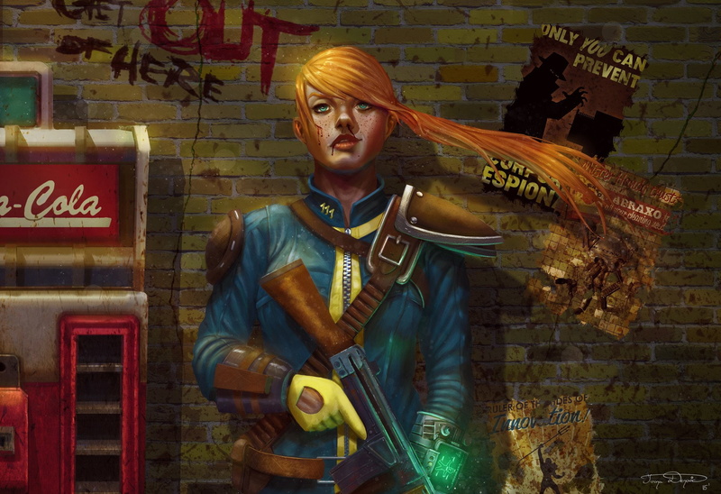 leisure activity, sitting, Fallout, Sole Survivor (Fallout 4), young adult, musical instrument, architecture, 1080P, brick wall, seat, one person, wall - building feature