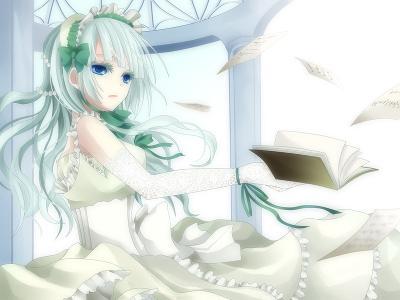 Umineko no Naku Koro ni, white dress, long hair, books, ribbon, anime, 720P, anime girls, Claire Bernardus