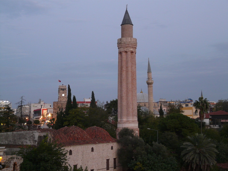 travel destinations, tourism, minaret, built structure, religion, sky, town, tall - high, plant, antalya, mosque, tree, tower, nature, turkey, yivli seminars