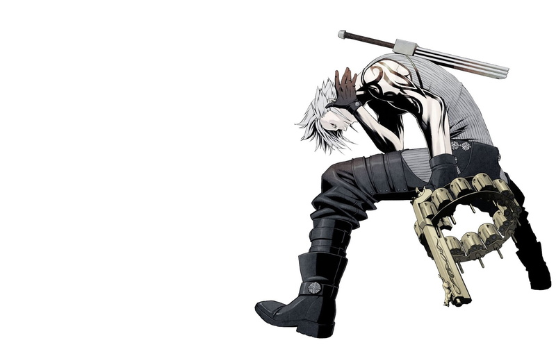 hd, kozaki, pixiv, boys, yusuke, Guns, background, revolvers, simple, heroes, swords, 720P, art, blade, tattoos, anime