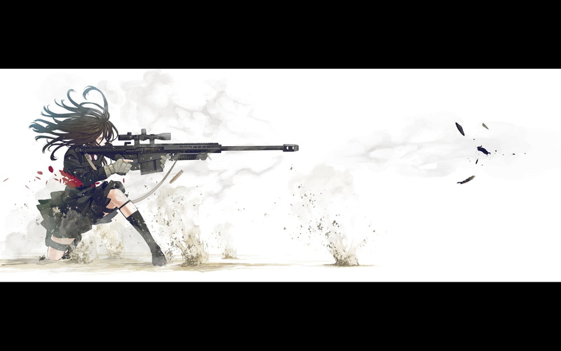 hair, weapons, yusuke, original, guns, brunettes, kozaki, long, school, knee, 1080P, socks, characters, uniforms