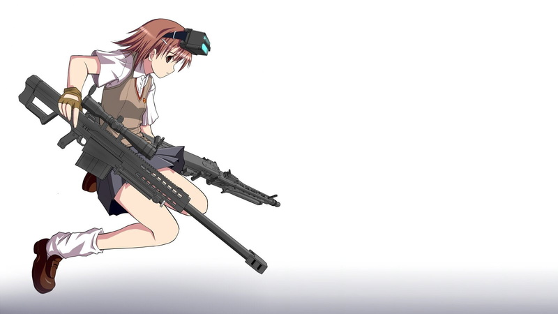 redheads, kagaku, anime, white, background, gun, weapons, 720P, uniforms, majutsu, guns, mg42, rifles, misaka, index, machine, toaru, sniper, girls, barrett