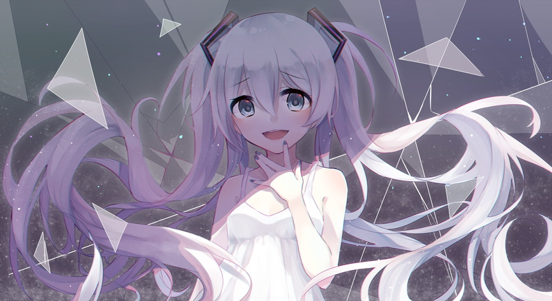 hatsune miku, hairstyle, young women, yandere?, portrait, beauty, white hair, lifestyles, art and craft, Anime, one person, broken glass, women, vocaloid