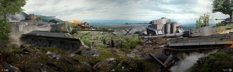 German, Tiger I, 5K, tanks, Soviet, T-34, the battle, battle, World of Tanks, panorama, WOT