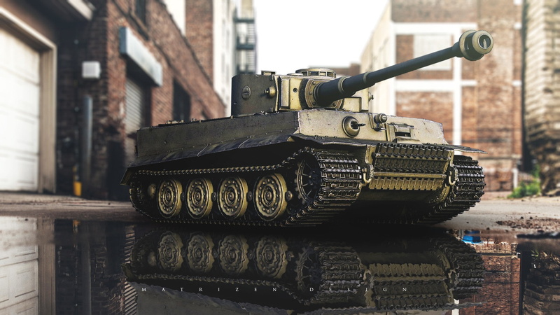 armored tank, digital art, building exterior, close-up, old, cityscape, outdoors, communication, the past, tank, metal, military, day, Photoshop, focus on foreground