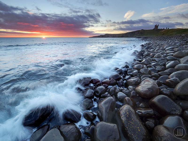 dunstanburgh, Dunstanburgh Castle, M1, wave, dusk, sea, sky, sunset, Lee FIlters, sea waves, scenics, nature, Slippery, F2.8, Wet, rocks, rock - Object