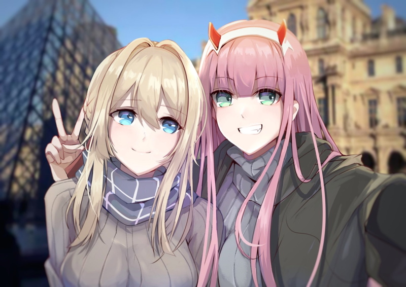 Anime, 1080P, Crossover, Violet Evergarden (Anime), Violet Evergarden (Character), Darling in the FranXX, Zero Two (Darling in the FranXX)