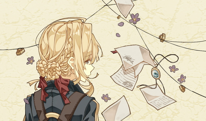 close-up, day, outdoors, 1080P, Anime, wall - building feature, headshot, creativity, high angle view, Violet Evergarden (Character), nature, art and craft