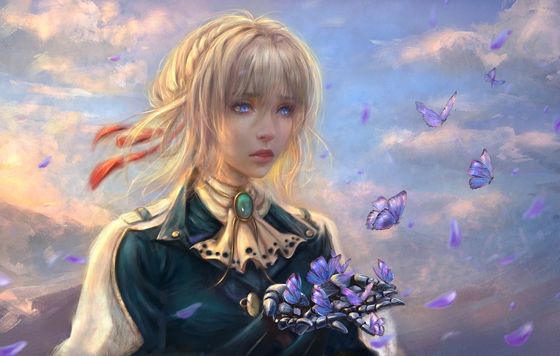 hairstyle, Violet Evergarden (Character), young adult, looking, 720P, blond hair, beauty, Anime, digital composite, front view, mid adult, Violet Evergarden