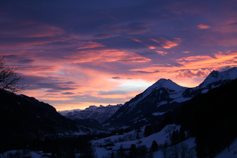 evening, beautiful, snow, dusk, scenics, sun, orange, 2K, violet, sky, sunset, mountain range, outdoors, environment, majestic, scenics - nature, winter