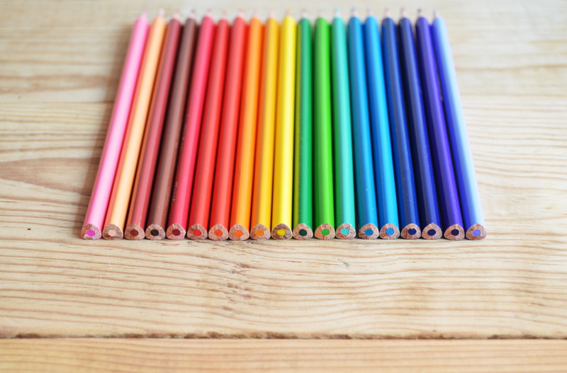 coffee, pencil, in a row, side by side, colored pencil, wood - material, palette, green, purple, creativity, multi colored, color, creative, white, pattern
