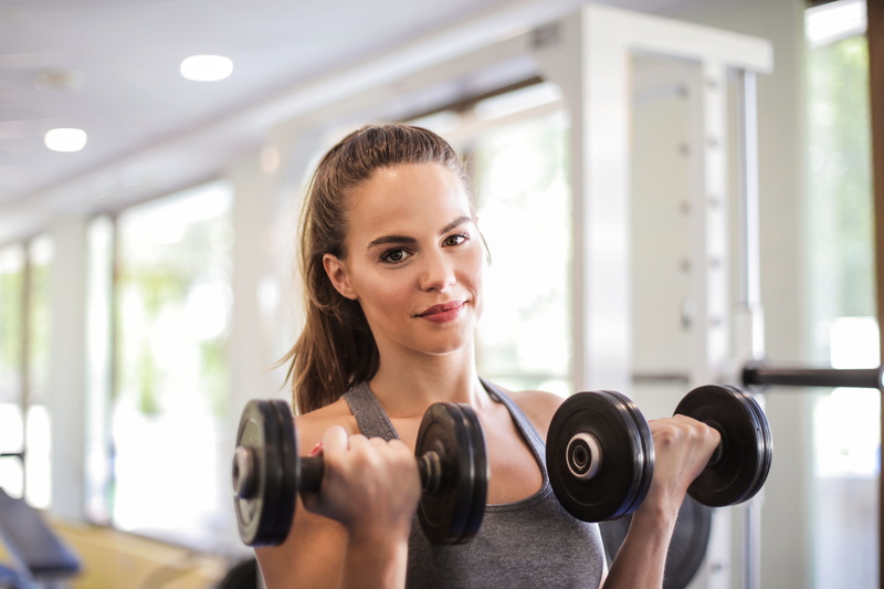 pretty, sport, fitness, muscular build, exercising, weight training, adult, weightlifting, health club, weights, brunette, dumbbells, sports training, young women