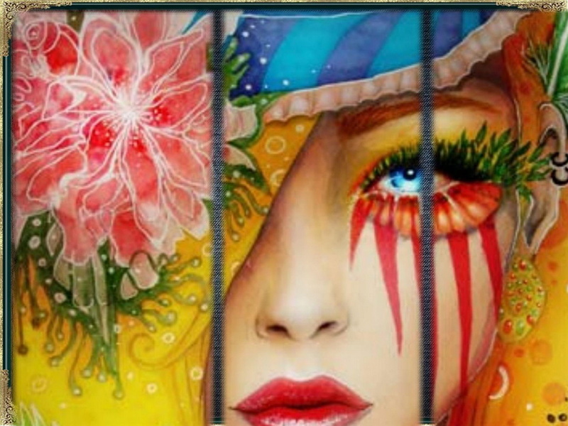 red, amit, 3d and abstract, cute, omdave, yellow, illustration, art, woman, matu, face, hrdave, 1080P, floral