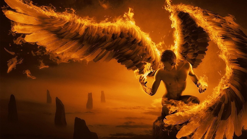 night, real people, fire, outdoors, beach, people, 1080P, men, landscape, shirtless, wings, nature, digital art, cloud - sky, beauty in nature, sunset