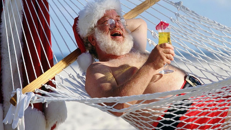 humor, vacation, shirtless, 1080P, hammocks, cocktails, sunlight, Santa Claus