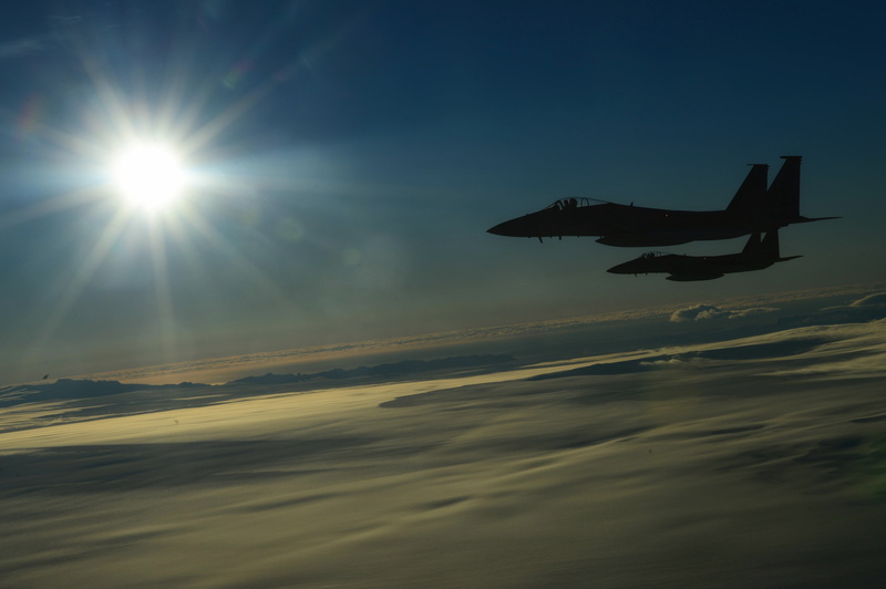tranquility, airplanes, mid-air, flight, air force, travel, f-15c, transportation, sunlight, motion, aircrafts, air, plane, scenics - nature, silhouettes