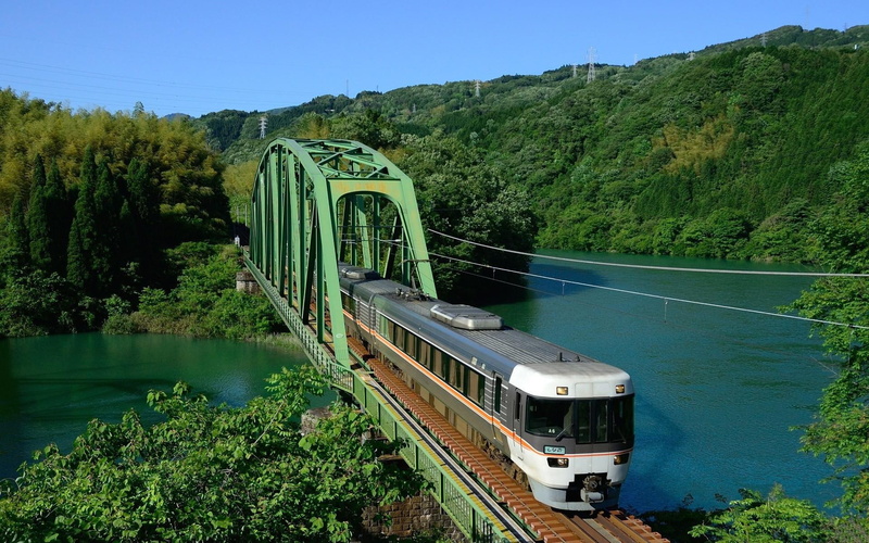 forests, river, beautiful, 1080P, crossing, tracks, bridge, train, nature and landscapes