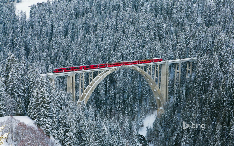 snowy, bridge, forest, 1080P, frozen, tree, red, train, bridge - man made structure, built structure, plant, transportation, beauty in nature