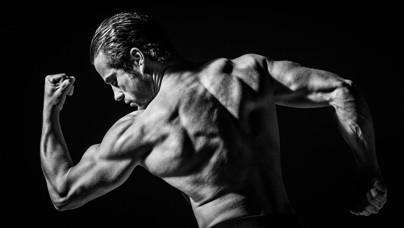 1080P, monochrome, hands, athlete, pose, back, male, black and white, muscles