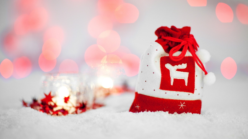 Christmas, moose, printed, selective, white, bag, New Year, focus, snow, drawstring, photography, 5k, red, 4K, gifts