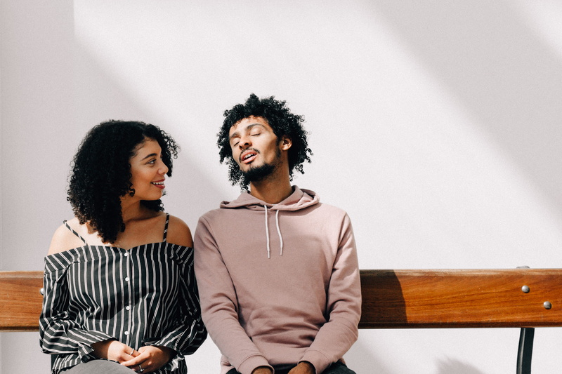 casual clothing, hair, boyfriend, hairstyle, positive emotion, pullover, togetherness, white, men, indoors, hoodie, women, waist up, 4K, female, couple