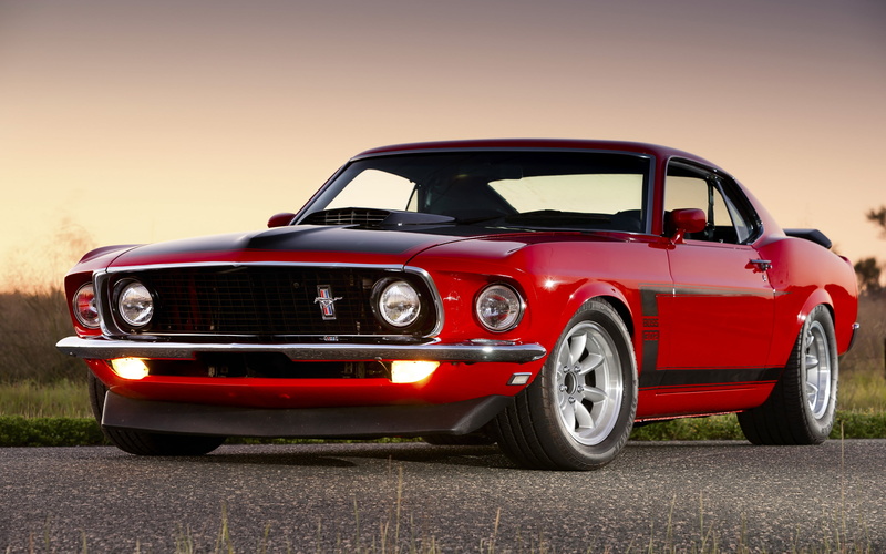 vintage car, metal, land vehicle, motor vehicle, driving, nature, speed, Ford, mustang, road, mode of transportation, car, red, sports car, silver colored
