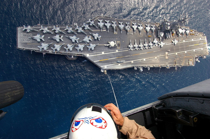 USS Dwight D. Eisenhower (CVN-69), real people, ship, unrecognizable person, day, gray, human hand, Warship, 1080P, men, flying, high angle view, personal perspective