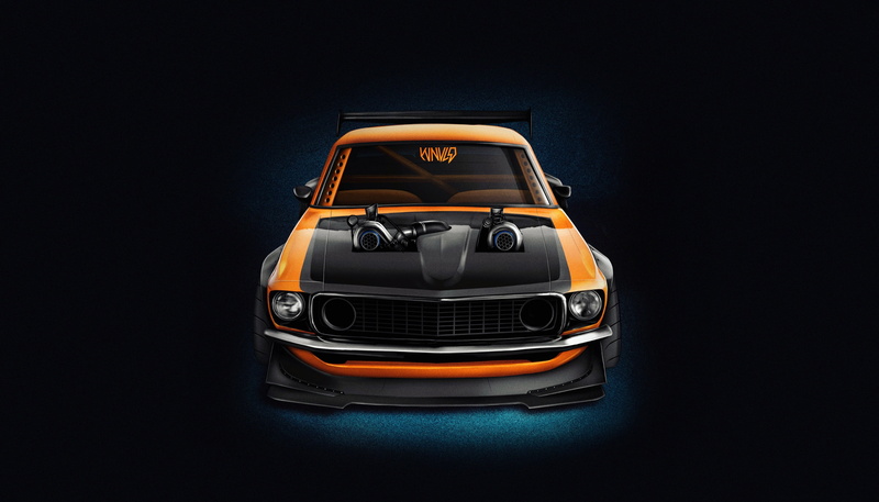 Car, 2K, Ford, Transport and Vehicles, 1969, JF-Boosted 69 Mustang Twin Turbo // WNVLD, Orange, Machine, Mustang, Ford Mustang, Background, Orange color