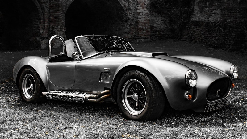 ac cobra, classic car, 1080P, sports car, monochrome photography, black and white