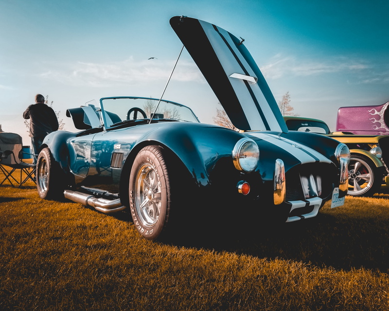 sunlight, retro styled, hamilton, day, canada, vintage, land vehicle, antique, american car, luxury, blue, nature, sky, vintage car, ac cobra, outdoors