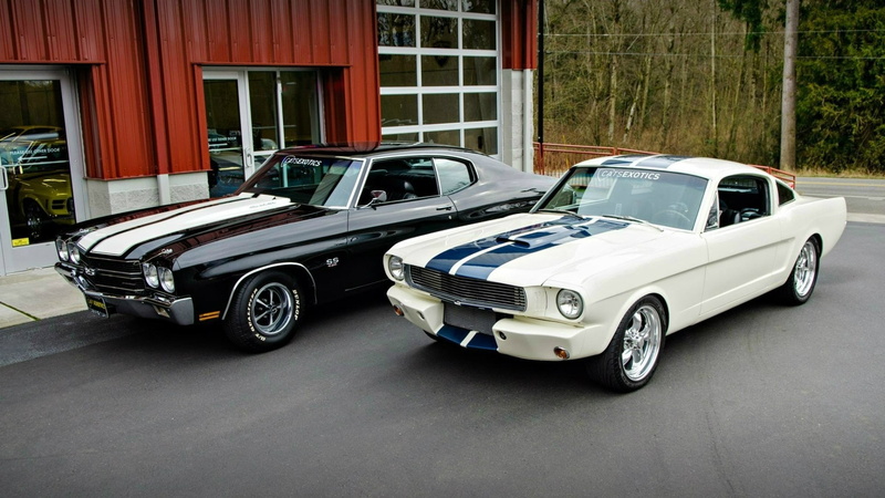 Ford Mustang, Chevrolet, black cars, vehicle, Chevrolet Chevelle, Ford, 1080P, white cars, car