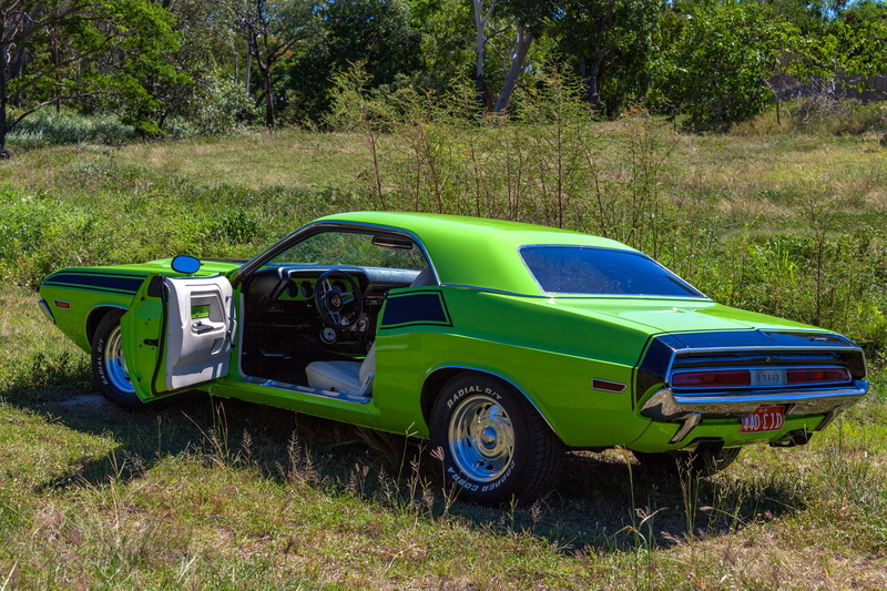 5K, plant, transportation, silver colored, blue, retro styled, mode of transportation, stationary, left hand drive, 1970 dodge challenger, luxury, no people