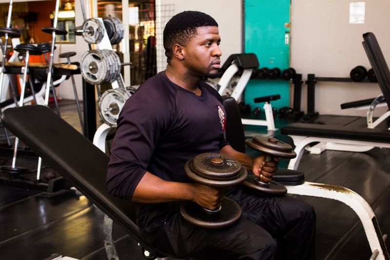 fitness, concentration, weightlifting, skill, occupation, men, young adult, indoors, strength, body, person, muscles, black, brawny, weight, dumbbell, manufacturing equipment