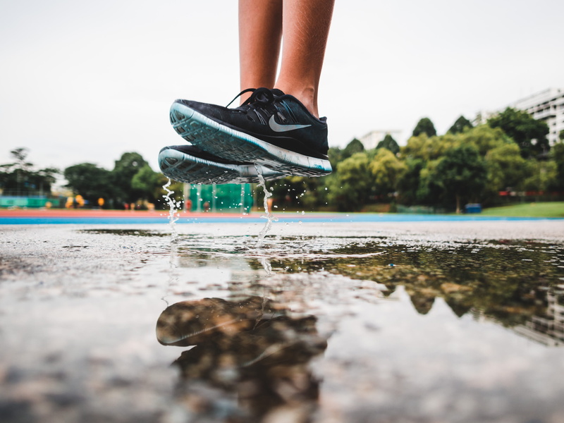 one Person, puddle, photography, human Leg, 4K, lifestyles, pair, white, body part, low section, water, human limb, leisure activity, motion, healthy Lifestyle