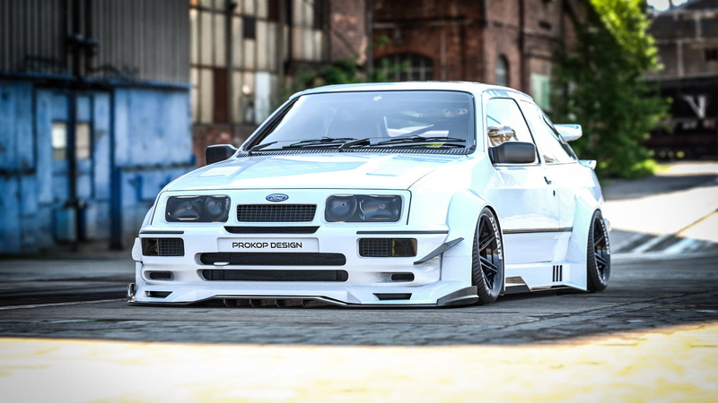 Rostislav Prokop, White, Rendering, Transport and Vehicles, Ford Sierra, Auto, Ford, 1080P, Machine, Concept Art, Ford Sierra RS, Ford Sierra RS Cosworth