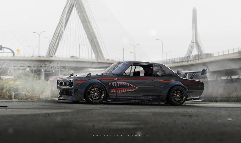 Rostislav Prokop, car, city, 1080P, Nissan, Futuristic, digital art